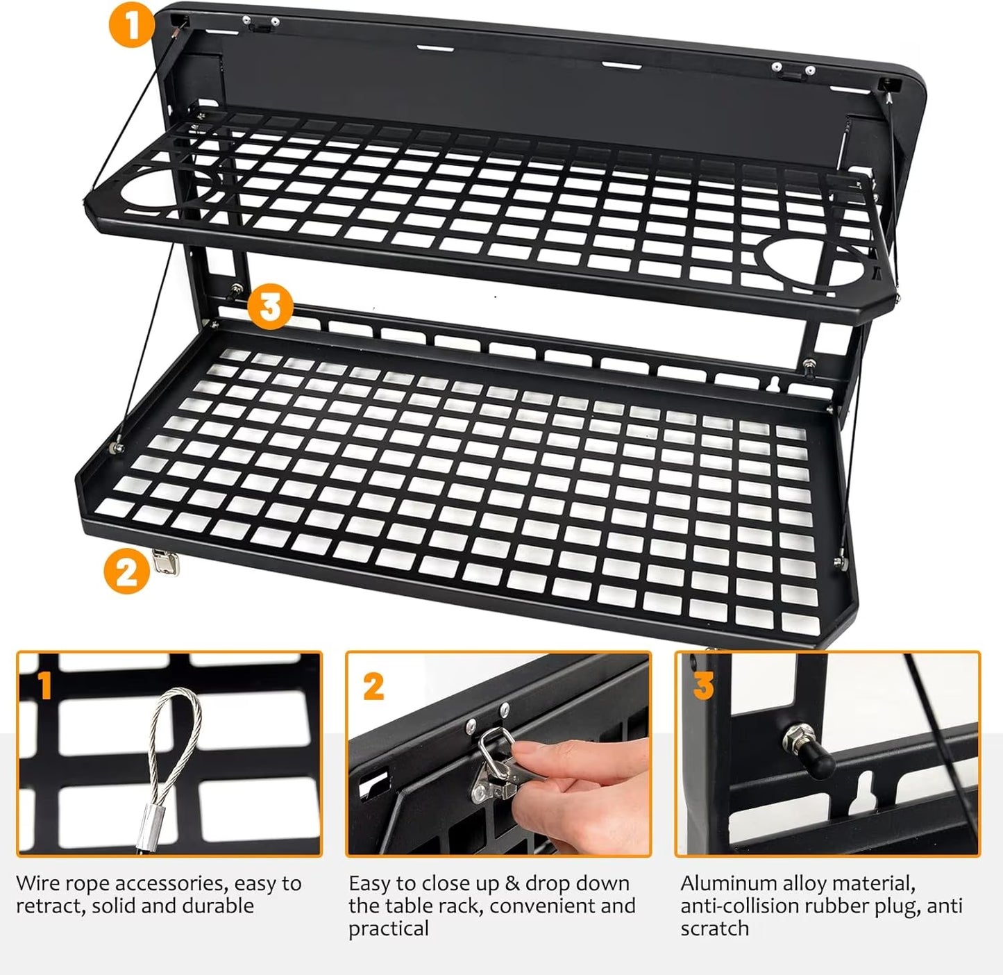 Tailgate Table Rear Foldable Cargo Shelf Aluminum Alloy Storage Shelf MOLLE Panel For Ford Bronco